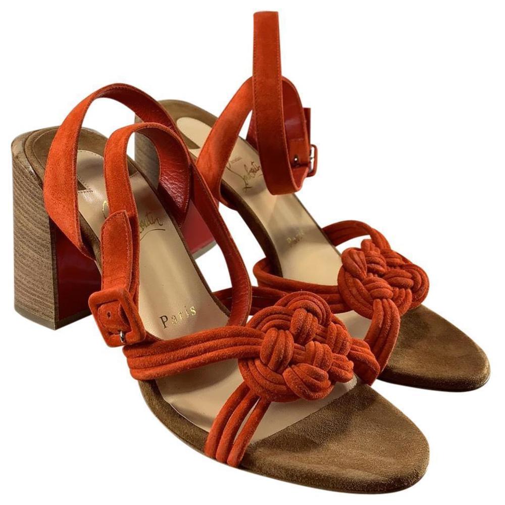 Ella 85mm orange Knotted Suede Strap Ankle block heel sandals D772